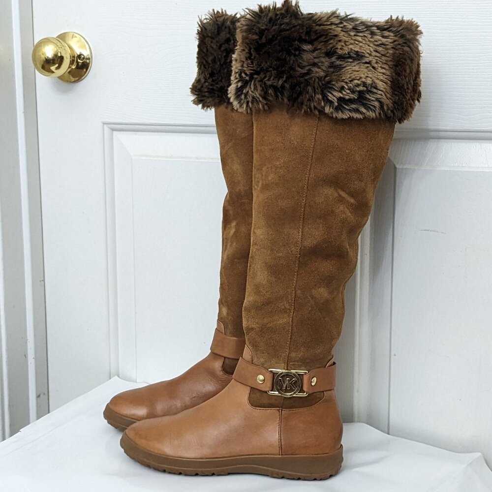❤️MICHAEL KORS Boots Women’s BROWN Caramel Winter Boots MK Logo Sz 5M Beautiful